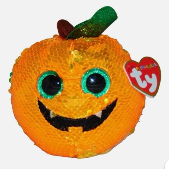 Sequin TY FLIPPABLES Plush seeds Halloween pumpkin Changing Sequins 5" Tags 2019 - Picture 1 of 4